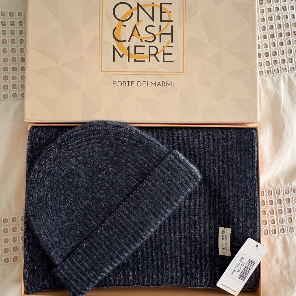 One Cashmere Navy Blue Beanie And Scarf Set